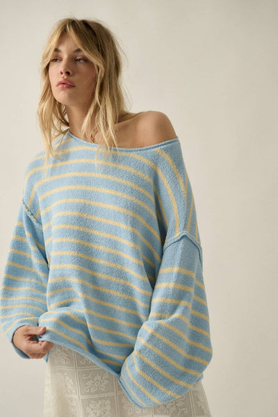 Striped Textured Knit Oversized Sweater