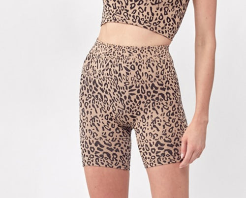Leopard Ribbed Biker Shorts