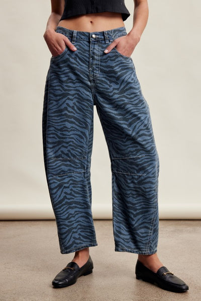 Denim Zebra Barrel Jeans
