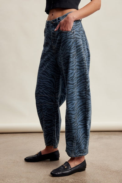Denim Zebra Barrel Jeans