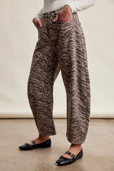 Mocha Zebra Barrel Jeans
