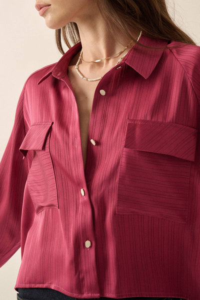 Satin-Stripe Pearl-Button Pocket Shirt