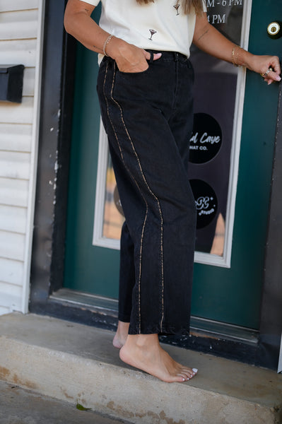 Leopard Piped Barrel Jeans