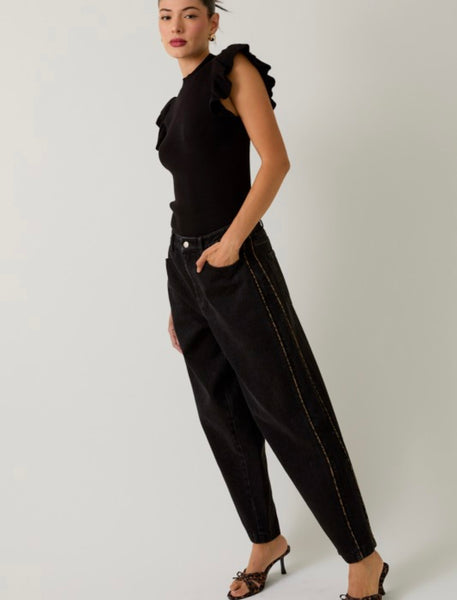 Leopard Piped Barrel Jeans