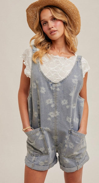 Floral Denim Romper