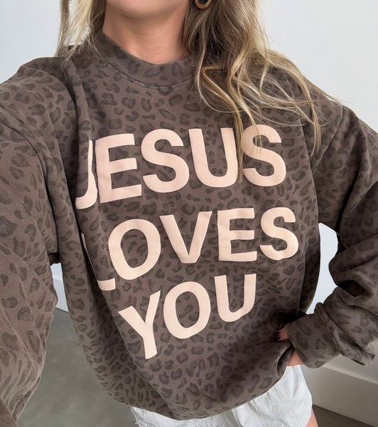 PRE ORDER: Jesus Loves You Leopard Sweatshirt