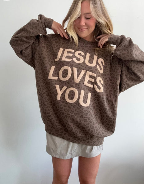 PRE ORDER: Jesus Loves You Leopard Sweatshirt