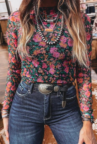 Vibrant Floral Mesh Top
