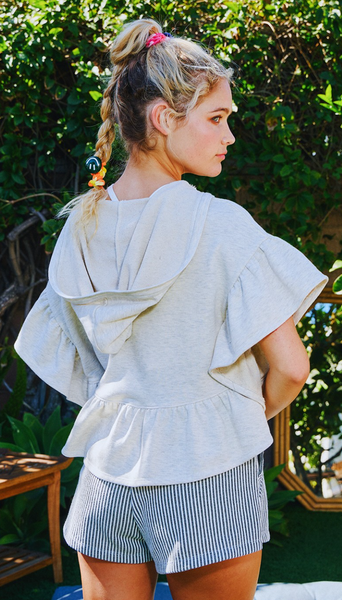 Crop Ruffled Hoodie