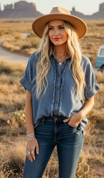 Frayed Denim Top