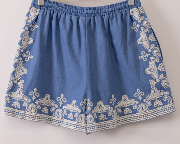 Chambray Embroidered Shorts