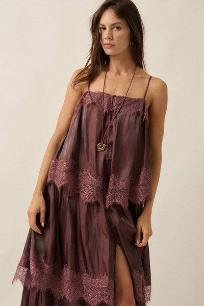 Chiffon Lace-Trim Tiered Maxi Slip Dress