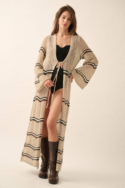 Striped Crochet Duster Cardigan
