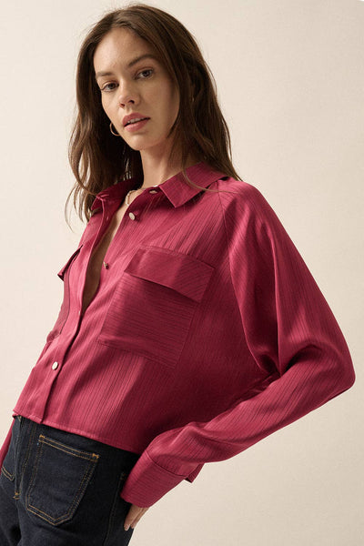 Satin-Stripe Pearl-Button Pocket Shirt