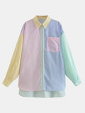 Pocketed Color Block Long Sleeve Shirt