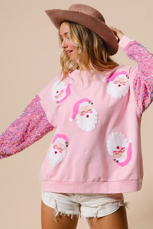 Pretty In Pink Santa Pullover