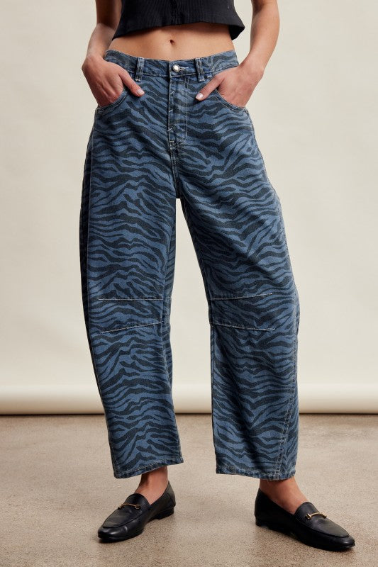 Denim Zebra Barrel Jeans