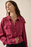 Satin-Stripe Pearl-Button Pocket Shirt