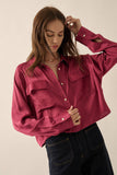 Satin-Stripe Pearl-Button Pocket Shirt