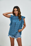 Ruffled Ditsy Floral Mock Neck Cap Sleeve Blouse