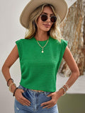 Textured Round Neck Cap Sleeve Blouse