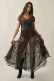 Sheer Mesh Tiered Ruffle Maxi Top