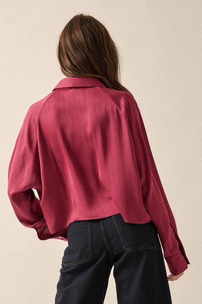 Satin-Stripe Pearl-Button Pocket Shirt