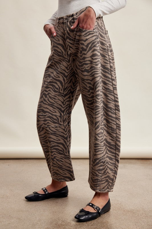 Mocha Zebra Barrel Jeans