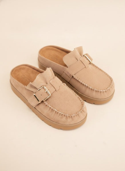 Pre Order: Suede Buckle Mule Platform Clog Ships 10-20
