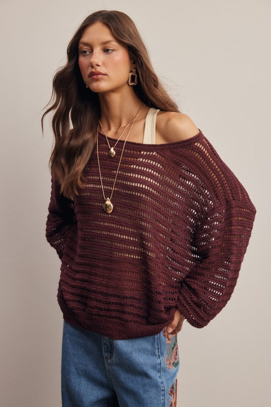 Burgundy Boho Knit Sweater
