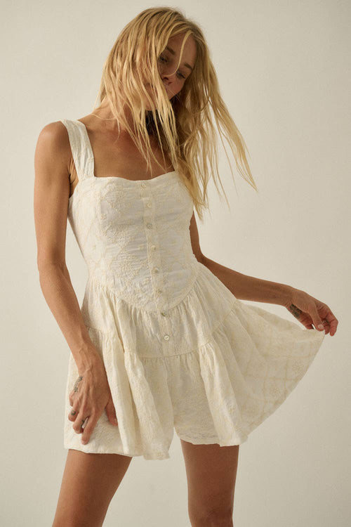 Floral Embroidered Corset Romper
