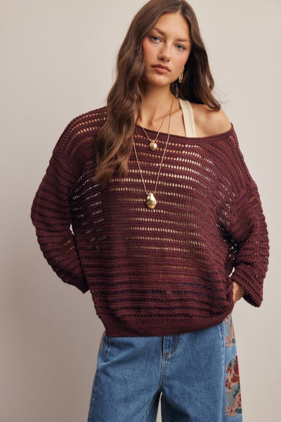 Burgundy Boho Knit Sweater