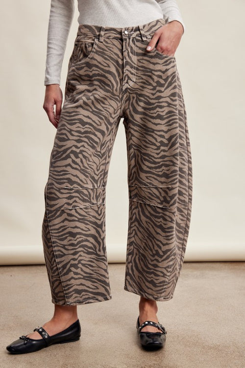 Mocha Zebra Barrel Jeans