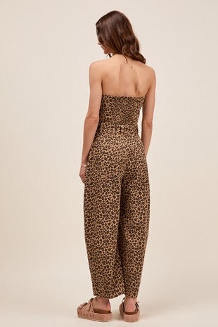 Leopard Barrel Denim Jumpsuit