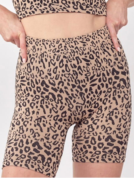 Leopard Ribbed Biker Shorts