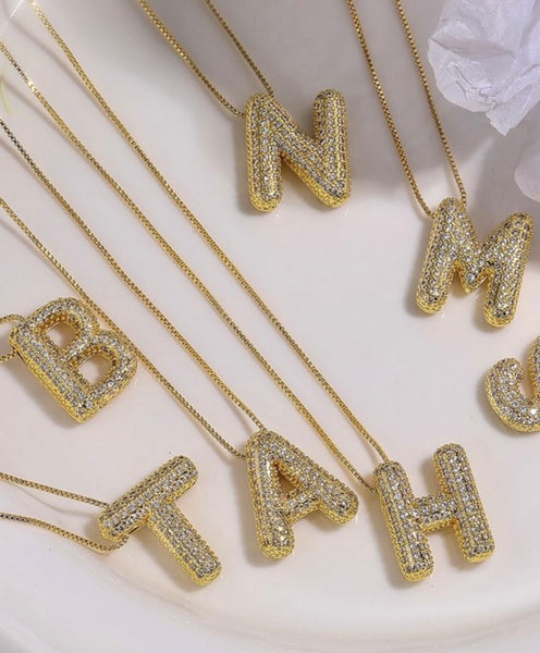 Jumbo Rhinestone Bubble Initial Necklace