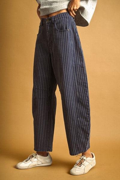 Denim Pinstripe Barrel Jeans