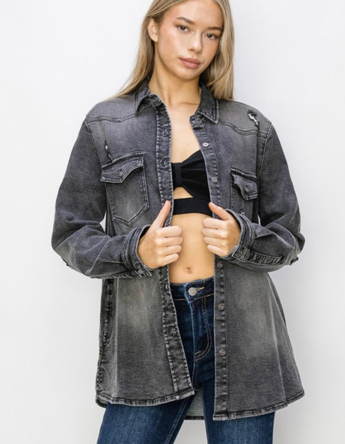 Distressed Mode Denim Shacket