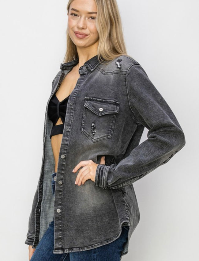 Distressed Mode Denim Shacket