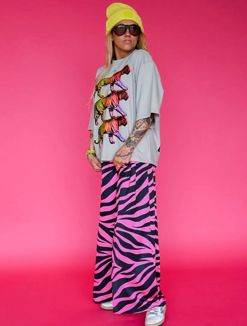 PRE ORDER: Pretty in Pink Zebra Wide-Leg Trousers