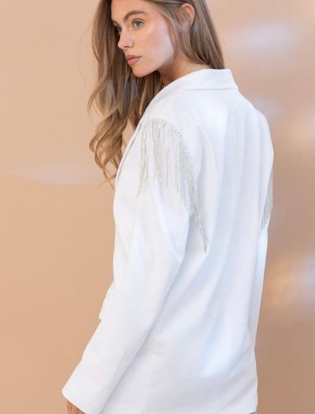 Rhinestone Fringe Boyfriend Blazer