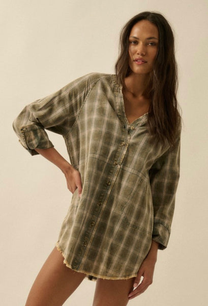 Evergreen Plaid Shirt Dress