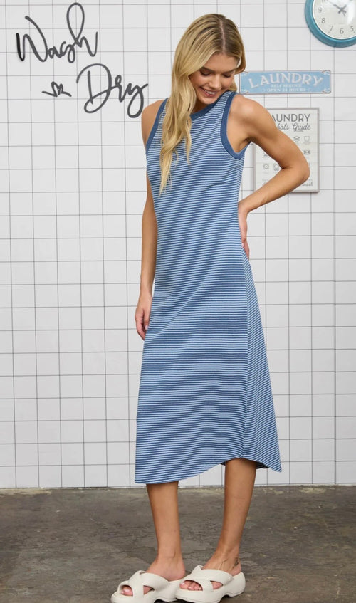 Blue For You Striped Midi Dress