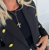 Lariat Pearl Cross Necklace