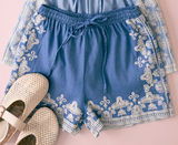 Chambray Embroidered Shorts