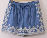 Chambray Embroidered Shorts