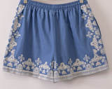Chambray Embroidered Shorts