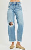 Distressed Cropped Barrel Jeans