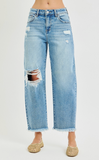 Distressed Cropped Barrel Jeans