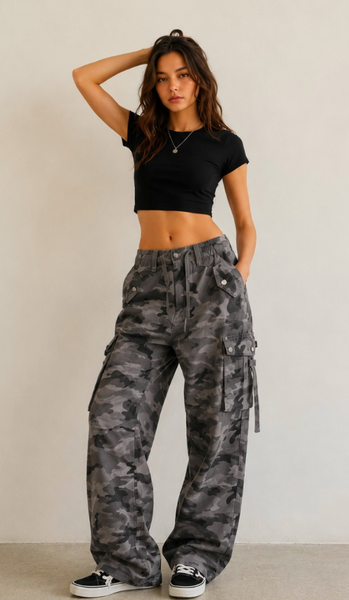 Grey Washed Camo Cargos